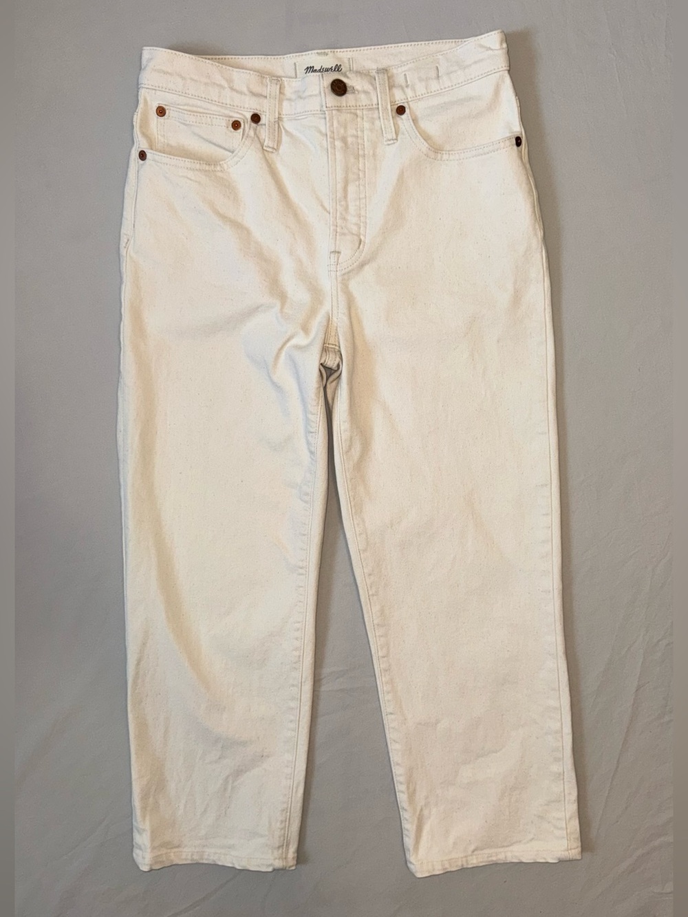 Madewell The Perfect Vintage Straight Leg Jeans Cropped Size 27P Cream Denim EUC